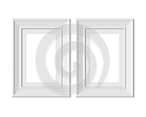 Set 2 2x3 A4 Vertical Portrait picture frame mockup. Framing mat with wide borders. Realisitc paper, wooden or plastic white blank