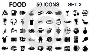 Set 2 of 50 food icons for menu, infographics, design elements â€“ vector