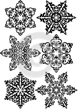 Set of 2 abstract, vector black round lace design mandalas, ethnic decorative elements.