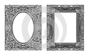 Set 2 - Antique picture gray frame isolated on white background, clipping path