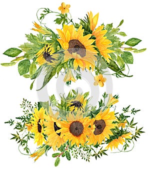 Set of 2 Beautiful hand painted watercolor sunflower bouquets