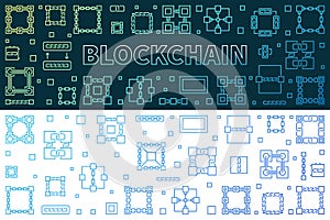 Set of 2 Block Chain Technology vector colored line banners