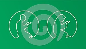 A set of 2 circular line art icons/ symbols of Muslim prayer position.