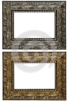 Set of 2 gold frames. Isolated on white background