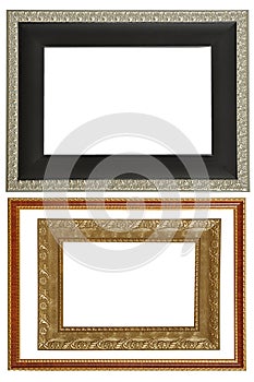 Set of 2 gold frames. Isolated on white background