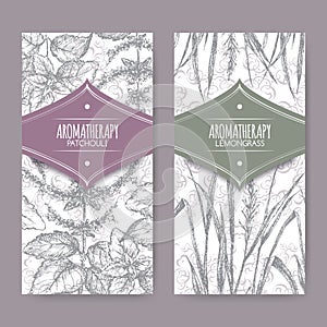 Set of 2 labels with lemongrass and patchouli