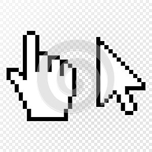 Set of 2 pixel cursors. Sign icon