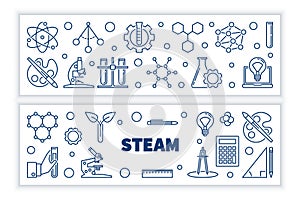 Set of 2 STEAM vector concept outline horizontal banners