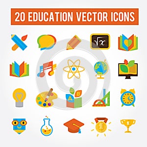 Set of 20 education icons for school, college, university