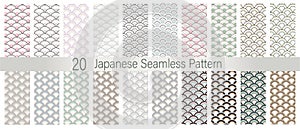 Set of 20 Japaneses seamless patterns swatches.Vector. Pastel Colors