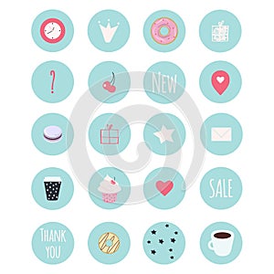 Set of 20 vector icons including sweets for patisserie