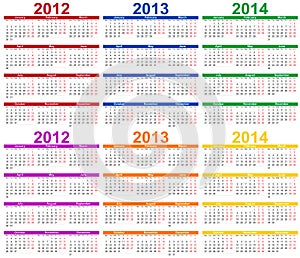 Set of 2012 - 2014 Calendar