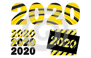 Set of 2020 printed yellow-black lettering