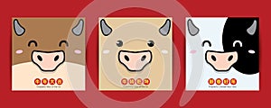 Set of 2021 Year of Ox greeting Illustration with cute cow/ox face.