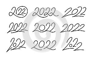 Set of 2022 calligraphic numbers. Editable stroke