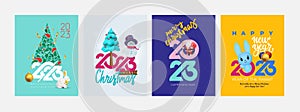 Set of 2023 Happy New Year posters. Creative concept of design templates with typography logo 2023 for celebration and season