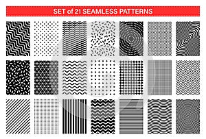 Set of 21 memphis seamless patterns. Collection of geometric abstract background. Retro style 80-90s.