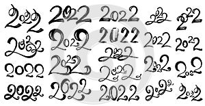 Set 21 Piece Black Calligraphic Numbers 2022 Year of the Coming New Years Eve of the Tiger - Vector