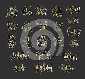 set of 22 golden hand lettering positive quotes on dark background