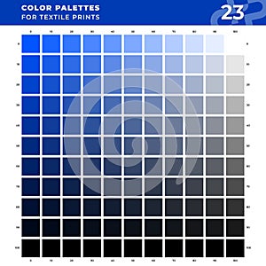 Set 23 Color Palettes for Textile Prints. Tints and Shades Chart, Colors Guide Swatches.