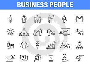Set of 24 Business people and teamwork web icons in line style. Business, teamwork, leadership