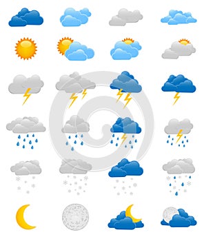 Set of 24 colorful weather icons