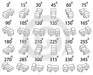 A set of 24 dump trucks from different angles.