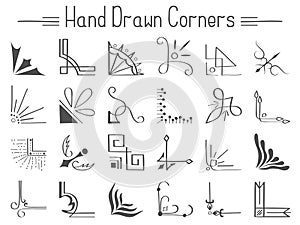 Set of 24 hand drawn corners and design elements