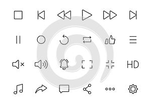 Set of 24 Interface web icons in line style. Contact us, phone, settings, communication, smartphone, technology. Vector