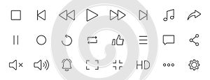 Set of 24 Interface web icons in line style. Contact us, phone, settings, communication, smartphone, technology. Vector