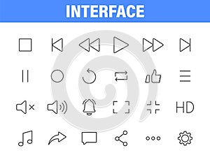 Set of 24 Interface web icons in line style. Contact us, phone, settings, communication, smartphone, technology. Vector