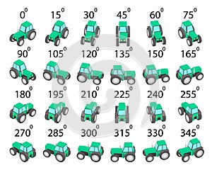 A set of 24 tractors from different angles.