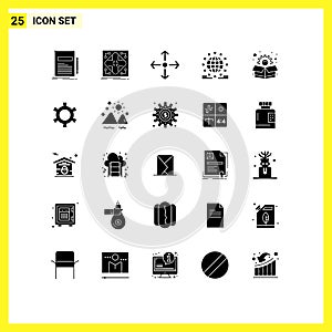 Set of 25 Commercial Solid Glyphs pack for online, internet, matrix, global, full screen