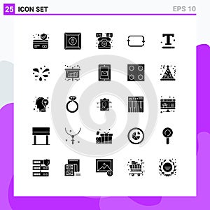 Set of 25 Commercial Solid Glyphs pack for text settings, interface, support, font, twitter