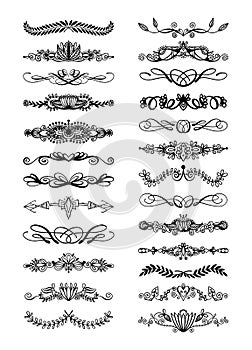 Set of 25 doodle sketch drawing divider, wedding card design element or page decoration