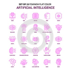 Set of 25 Feminish Artificial Intelligence Flat Color Pink Icon