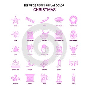 Set of 25 Feminish Christmas Flat Color Pink Icon set