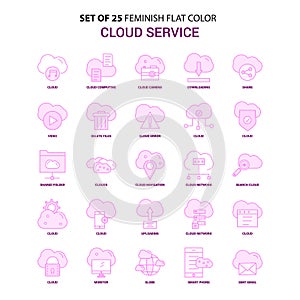 Set of 25 Feminish Cloud Service Flat Color Pink Icon set