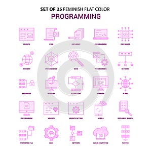 Set of 25 Feminish Programming Flat Color Pink Icon set