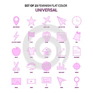 Set of 25 Feminish Universal Flat Color Pink Icon set