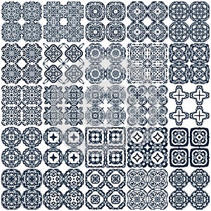 Set of 25 geometrical seamless patterns. Vector.
