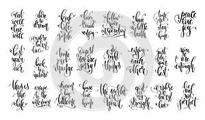 set of 25 hand lettering positive quotes isolated on white, moti