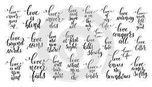 Set of 25 hand lettering positive quotes about love