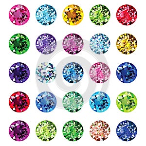 Set of 25 icons colored gemstones