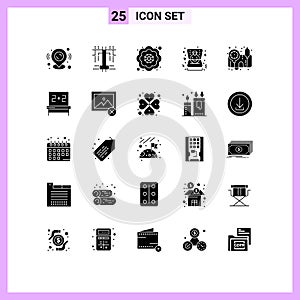 Set of 25 Modern UI Icons Symbols Signs for blackboard, bp gauge, flower, blood pressure operator, ring