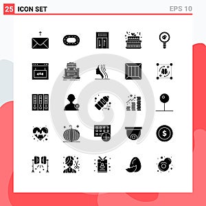 Set of 25 Modern UI Icons Symbols Signs for browser, lab report, travel, biology theorem, party