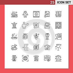 Set of 25 Modern UI Icons Symbols Signs for document, document, media, digital, electronic signature