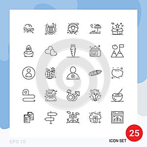 Set of 25 Modern UI Icons Symbols Signs for package, surprize, summer, box, sunbed