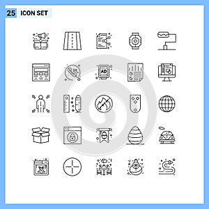 Set of 25 Modern UI Icons Symbols Signs for paint roller, module, file, component, airlock