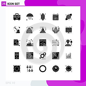 Set of 25 Modern UI Icons Symbols Signs for sand, earth globe, internet, circular grid, wireframe